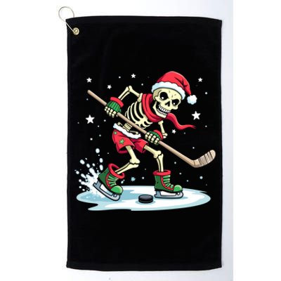 Hockey Skeleton Christmas Santa Hat Funny Holiday Sports Gift Platinum Collection Golf Towel