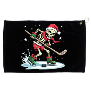 Hockey Skeleton Christmas Santa Hat Funny Holiday Sports Gift Grommeted Golf Towel