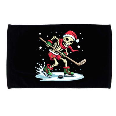 Hockey Skeleton Christmas Santa Hat Funny Holiday Sports Gift Microfiber Hand Towel