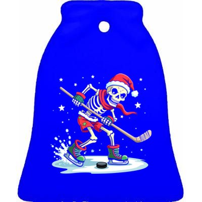 Hockey Skeleton Christmas Santa Hat Funny Holiday Sports Gift Ceramic Bell Ornament