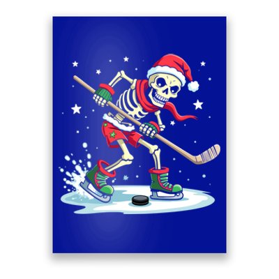 Hockey Skeleton Christmas Santa Hat Funny Holiday Sports Gift Poster