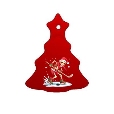 Hockey Skeleton Christmas Santa Hat Funny Holiday Sports Gift Ceramic Tree Ornament