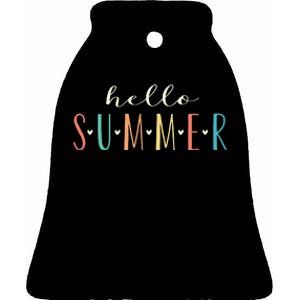 Hello Summer Cute Floral Design Summer Vacation Ceramic Bell Ornament