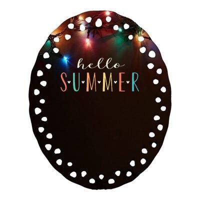 Hello Summer Cute Floral Design Summer Vacation Ceramic Oval Ornament