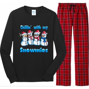 Holidays Snow Christmas Chillin With My Snowmies Funny Gift Long Sleeve Pajama Set