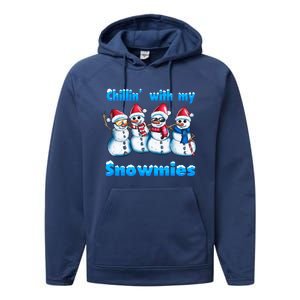 Holidays Snow Christmas Chillin With My Snowmies Funny Gift Performance Fleece Hoodie