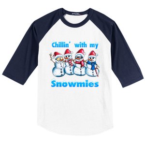 Holidays Snow Christmas Chillin With My Snowmies Funny Gift Baseball Sleeve Shirt