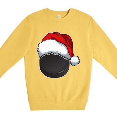 Hockey Sports Christmas Hockey Lover Xmas Santa Hat Novelty Gift Premium Crewneck Sweatshirt