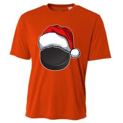 Hockey Sports Christmas Hockey Lover Xmas Santa Hat Novelty Gift Cooling Performance Crew T-Shirt