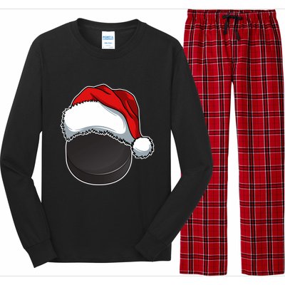 Hockey Sports Christmas Hockey Lover Xmas Santa Hat Novelty Gift Long Sleeve Pajama Set