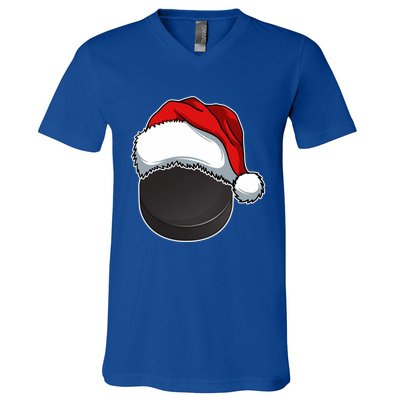 Hockey Sports Christmas Hockey Lover Xmas Santa Hat Novelty Gift V-Neck T-Shirt