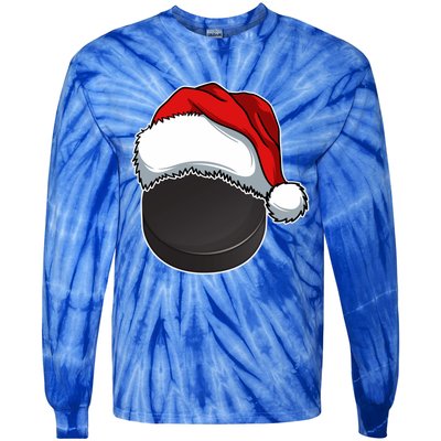 Hockey Sports Christmas Hockey Lover Xmas Santa Hat Novelty Gift Tie-Dye Long Sleeve Shirt