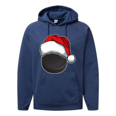 Hockey Sports Christmas Hockey Lover Xmas Santa Hat Novelty Gift Performance Fleece Hoodie