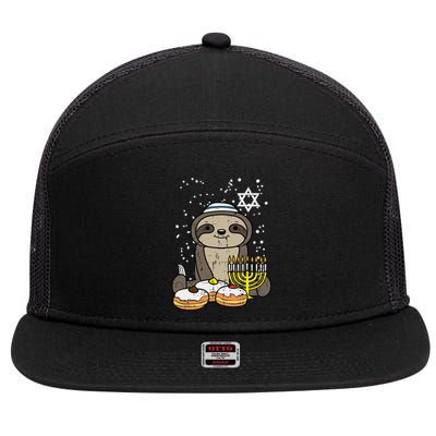 Hanukkah Sloth Chanukah Jewish 7 Panel Mesh Trucker Snapback Hat