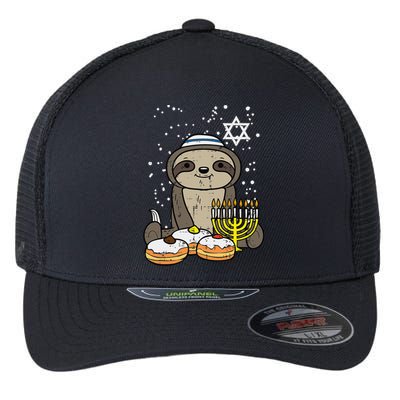 Hanukkah Sloth Chanukah Jewish Flexfit Unipanel Trucker Cap