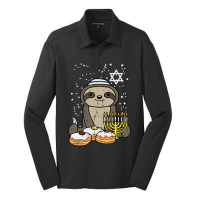 Hanukkah Sloth Chanukah Jewish Silk Touch Performance Long Sleeve Polo