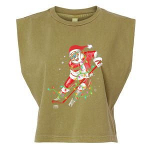 Hockey Santa Claus Christmas Tree Lights Pajama Great Gift Garment-Dyed Women's Muscle Tee