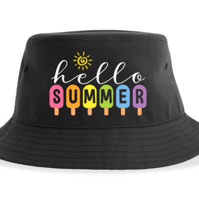 Hello Summer Cool Colorful Popsicle Graphic Summer Vacation Sustainable Bucket Hat