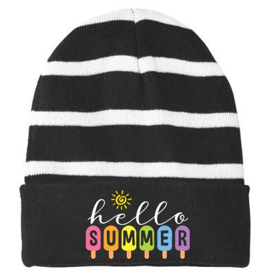 Hello Summer Cool Colorful Popsicle Graphic Summer Vacation Striped Beanie with Solid Band