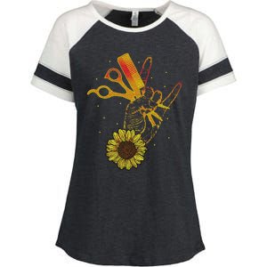 Hairstylist Sunflower Design Hippie Hair Salon Enza Ladies Jersey Colorblock Tee