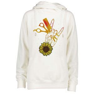 Hairstylist Sunflower Design Hippie Hair Salon Womens Funnel Neck Pullover Hood