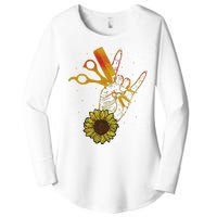 Hairstylist Sunflower Design Hippie Hair Salon Women's Perfect Tri Tunic Long Sleeve Shirt