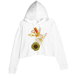 Hairstylist Sunflower Design Hippie Hair Salon Crop Fleece Hoodie