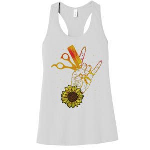 Hairstylist Sunflower Design Hippie Hair Salon Women's Racerback Tank