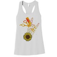 Hairstylist Sunflower Design Hippie Hair Salon Women's Racerback Tank