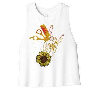 Hairstylist Sunflower Design Hippie Hair Salon Women's Racerback Cropped Tank