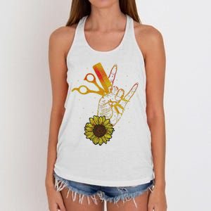 Hairstylist Sunflower Design Hippie Hair Salon Women's Knotted Racerback Tank