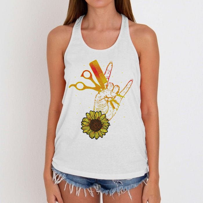 Hairstylist Sunflower Design Hippie Hair Salon Women's Knotted Racerback Tank