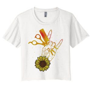 Hairstylist Sunflower Design Hippie Hair Salon Women's Crop Top Tee