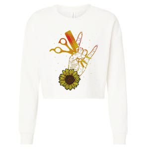 Hairstylist Sunflower Design Hippie Hair Salon Cropped Pullover Crew