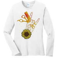 Hairstylist Sunflower Design Hippie Hair Salon Ladies Long Sleeve Shirt