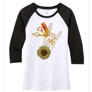 Hairstylist Sunflower Design Hippie Hair Salon Women's Tri-Blend 3/4-Sleeve Raglan Shirt