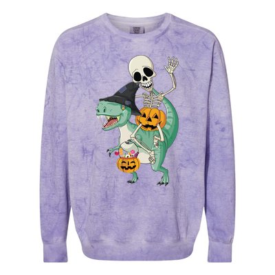 Halloween Skeleton Dinosaur Gift Pumpkin TRex Gift Colorblast Crewneck Sweatshirt