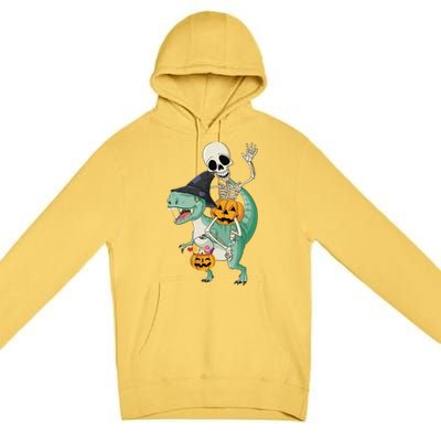 Halloween Skeleton Dinosaur Gift Pumpkin TRex Gift Premium Pullover Hoodie