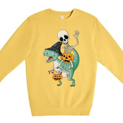 Halloween Skeleton Dinosaur Gift Pumpkin TRex Gift Premium Crewneck Sweatshirt