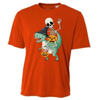 Halloween Skeleton Dinosaur Gift Pumpkin TRex Gift Cooling Performance Crew T-Shirt