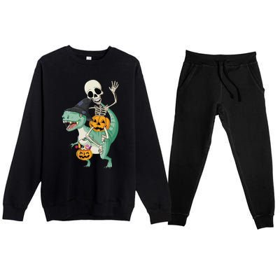 Halloween Skeleton Dinosaur Gift Pumpkin TRex Gift Premium Crewneck Sweatsuit Set