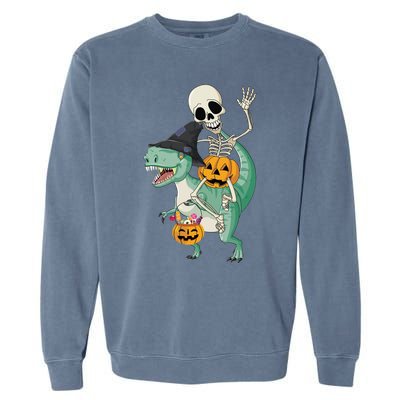 Halloween Skeleton Dinosaur Gift Pumpkin TRex Gift Garment-Dyed Sweatshirt