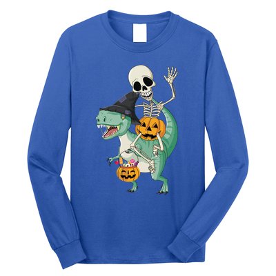 Halloween Skeleton Dinosaur Gift Pumpkin TRex Gift Long Sleeve Shirt