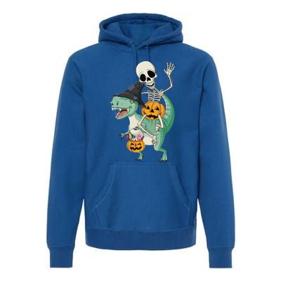 Halloween Skeleton Dinosaur Gift Pumpkin TRex Gift Premium Hoodie