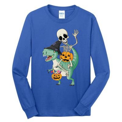 Halloween Skeleton Dinosaur Gift Pumpkin TRex Gift Tall Long Sleeve T-Shirt