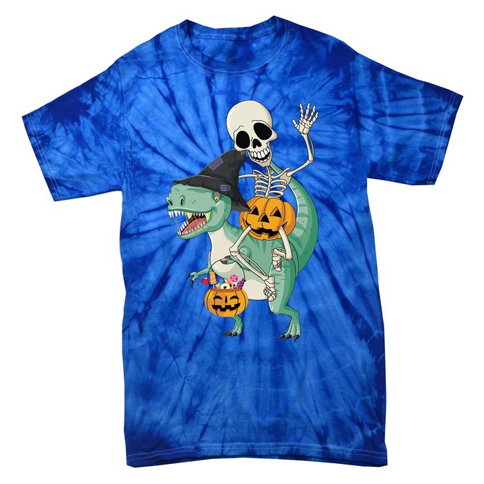 Halloween Skeleton Dinosaur Gift Pumpkin TRex Gift Tie-Dye T-Shirt