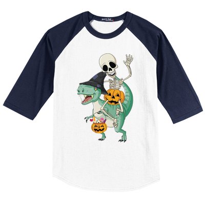 Halloween Skeleton Dinosaur Gift Pumpkin TRex Gift Baseball Sleeve Shirt