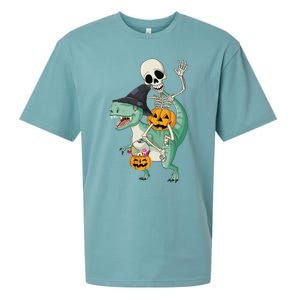 Halloween Skeleton Dinosaur Gift Pumpkin TRex Gift Sueded Cloud Jersey T-Shirt