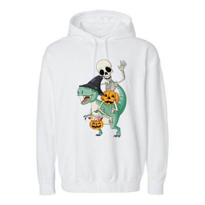 Halloween Skeleton Dinosaur Gift Pumpkin TRex Gift Garment-Dyed Fleece Hoodie