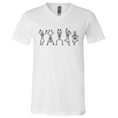 Halloween Skeletons Dancing Funny Costume V-Neck T-Shirt